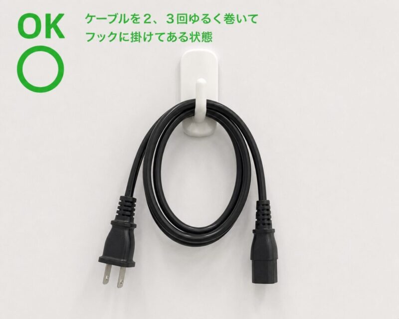 ケーブルのねじれ防止になる収納方法